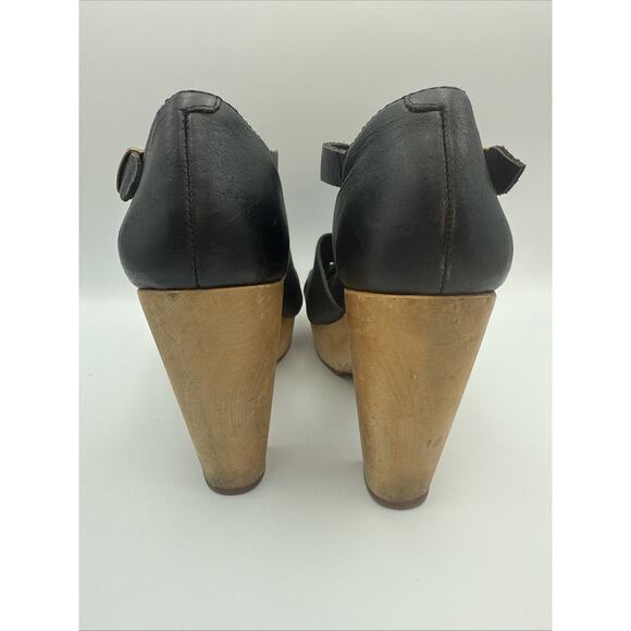 Madewell Andie Chunky Platform Wooden Strapy High Heels, Black, 9M - Picture 3 of 5